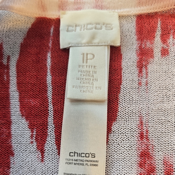 Chico's Red Orange Tie Dye 3/4 Sleeve Open Front Cardigan Sweater SP - Picture 5 of 7